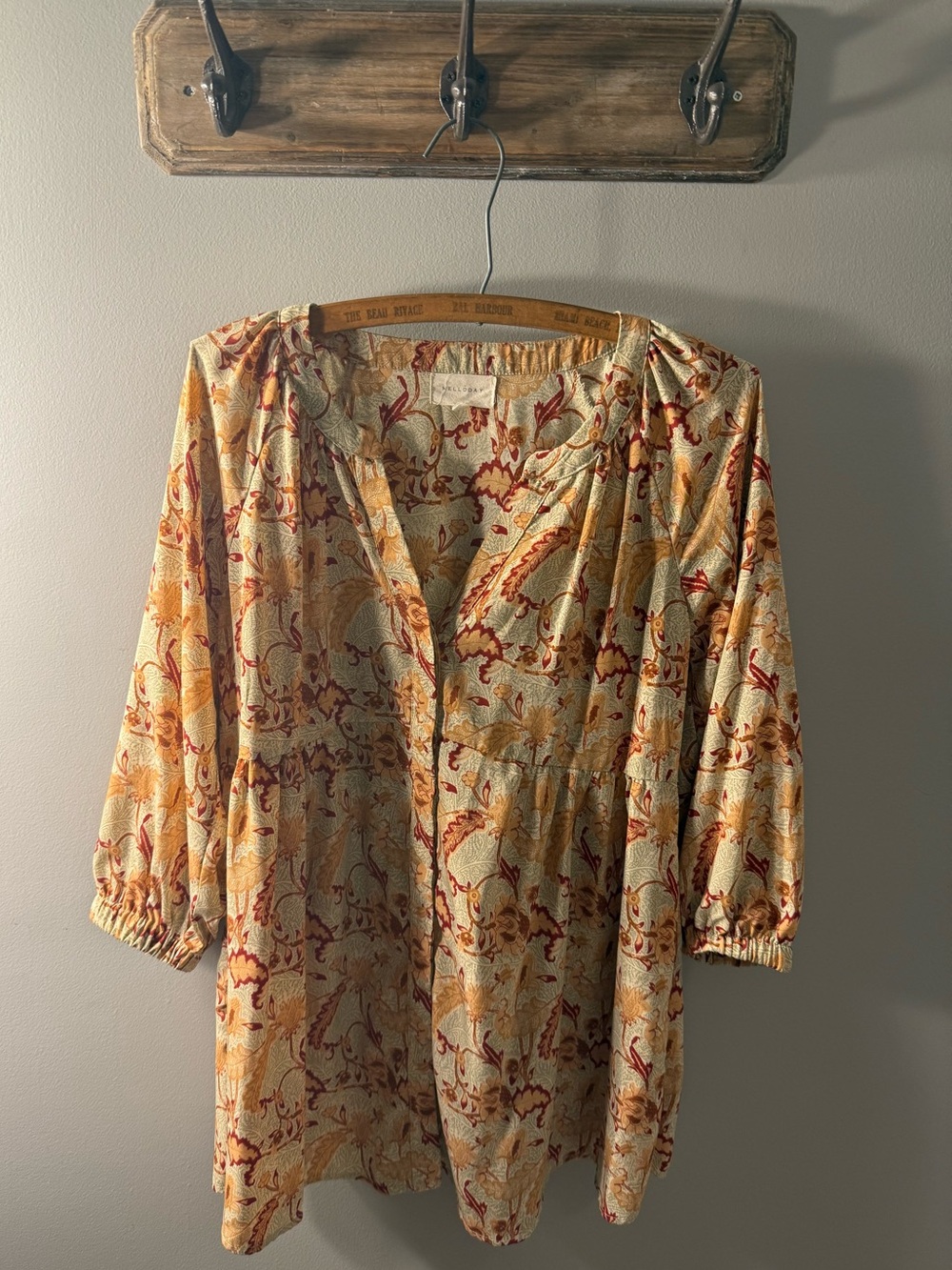 MELLODAY Rustic 3/4 Sleeve Floral Peasant Blouse